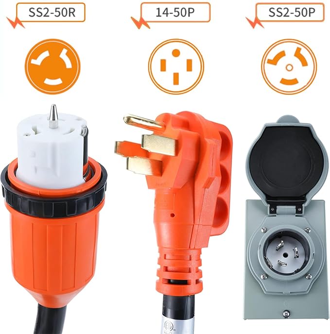 Finderomend 25 ft 50 Amp Generator Cord and Power Inlet Box Combo Kit125/250 VoltsGenerator Power Cord NEMA 14-50P to SS2-50R Extension Cordfor Home RV Backup Power Solution