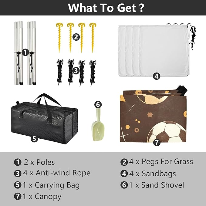 Football Stars Brown Beach Canopy UPF50 Water-Resistant Portable Sun Shelter with Carrying Bag for Camping Fishing Backyard Fun