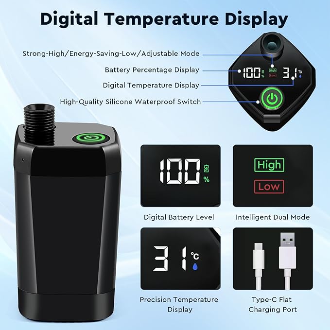 Fotgear Portable Camping Shower - 6000mAh Rechargeable Outdoor Shower with LED Display - IPX7 Waterproof Camping Shower Kit for Hiking Travel Car Washing RV Pet Bath