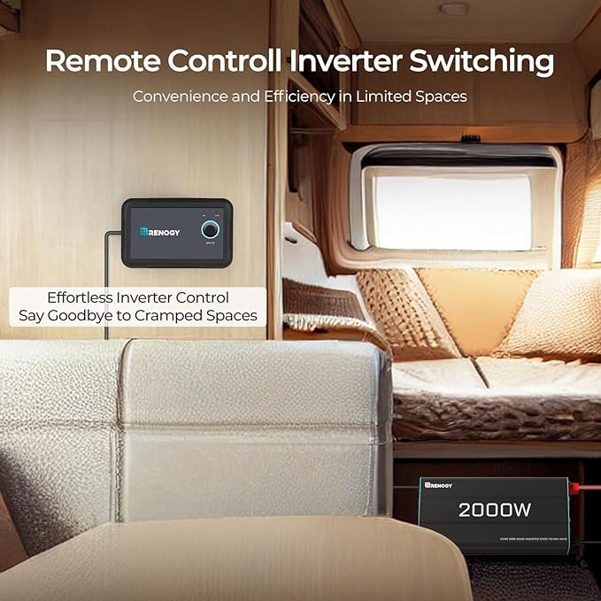Renogy Inverter P2 2000W Pure Sine Wave Inverter 12V DC to 110V AC Converter Off-Grid Solar Power Inverters for Vehicles Truck RV Home with Built-in 5V/2.1A USB / Hardwire Port Remote Controller