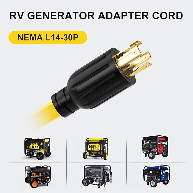 ACKING 30 Amp NEMA L14-30/Four 5-20R Generator Locking Cord 4-Prong 10 Gauge Cord to Household CableGenerator Adapter 125/250V 30 Amp 7500 Watts UL Listed 1.5FT