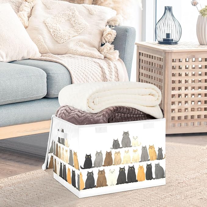 Storage Cube with Lid Cats Group Print 16.5×12.6×11.8 IN Collapsible Large Capacity Foldable Storage Basket Bin Organizer