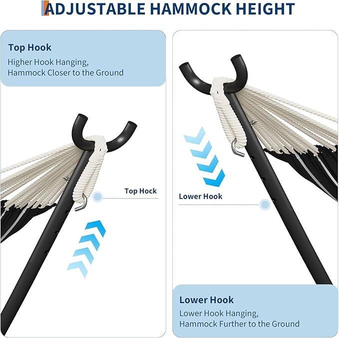 GarveeLife Double 2 Person Hammock Indoor Outdoor Standing Hammock with Space Saving Steel Stand Carry Bag 450 LBS Weight Capacity Suitable for Garden Camping Beach Onyx