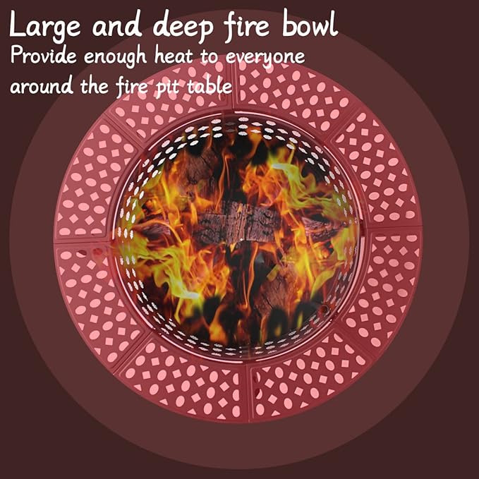OutVue 42 Inch Fire Pit with 2 Grills Extra Large Wood Burning Fire Pits for Outside with Lid &amp Poker Heavy Duty FirepitBBQ&amp Outdoor Firepit &amp Round Metal Table 3 in 1 for Patio Picnic