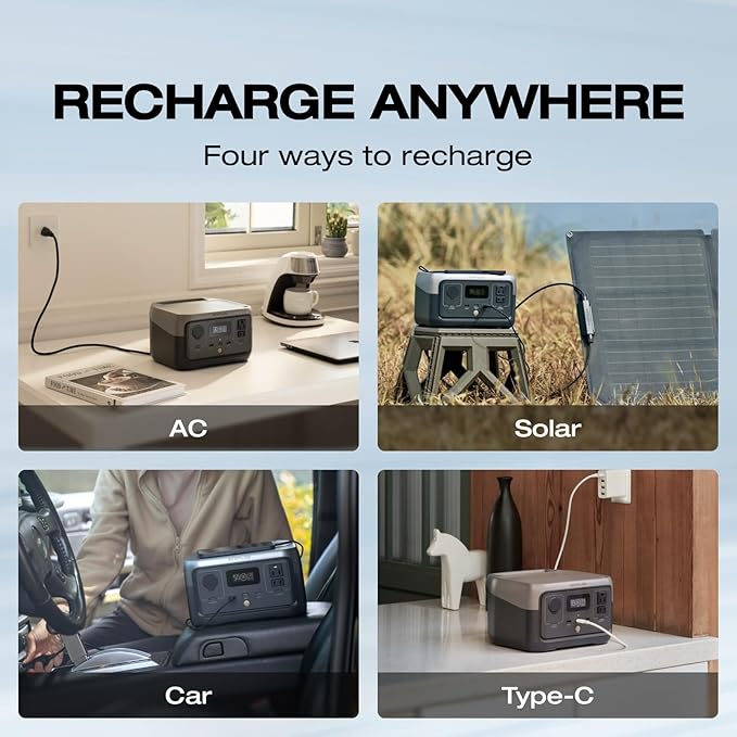 EF ECOFLOW Portable Power Station RIVER 2 256Wh LiFePO4 Battery/ 1 Hour Fast Charging 2 Up to 600W AC Outlets Solar Generator (Solar Panel Optional) for Outdoor Camping/RVs/Home Use