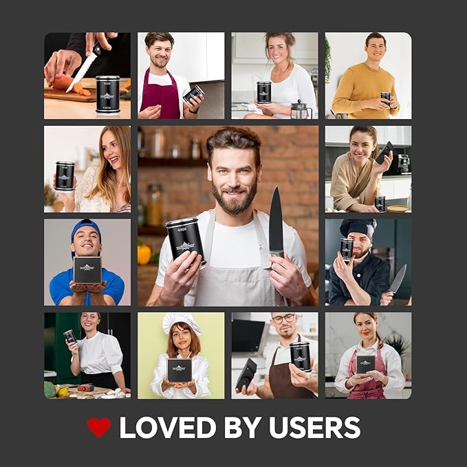 The Innovative Knife Sharpener - Patented Multi-Angle Premium Rolling Knife Sharpener with Extra Replacement Head for Chef's Fruit and All Steel Knives (Black)