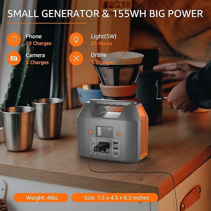 EnginStar Portable Power Station 150W 155Wh Solar Generator 110V 42000mAh Portable Power Bank w/AC Outlet 6 Outputs External Battery Backup LED Light for Outdoor Camping