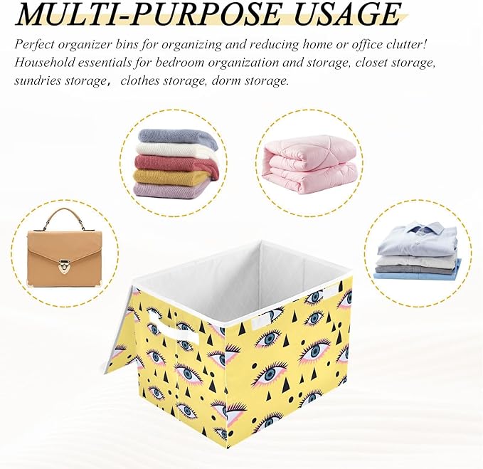 Eyes Yellow Storage Cube Bins Basket with Lid Collapsible Flip-top Fabric with Handle for Home Bedroom Closet Office 16.5×12.6×11.8 in
