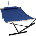 GAFETE 2 Person Hammock with Stand for Outside Heavy Duty Steel Stand Double 55inch Hammocks Large Removable Pillow Storage Bags Max 475 lbs Capacity (Blue)