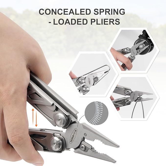Multitool 17-in-1 Stainless Steel Multi Tool Pliers with Self-Locking Pocket Knife Nylon Sheath Professional (EDC) Multi-Tool for Survival Camping and Hunting Hiking Gifts for Men