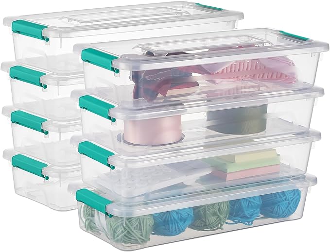 Plastic Storage Containers Clear Craft Storage Bins with Grey HandleOrganizer Box with Durable Lids Stackable Containers for Organizing Craft and Tools (8 Pack-4 Quart Green)