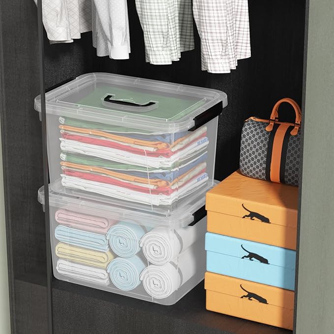 4 Packs 18 Quart Clear Plastic Storage Latching Bins Clear Storage Boxes with Handles