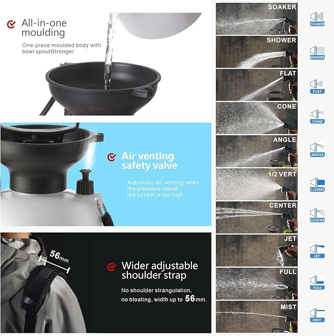 Portable Camping Shower 8L Portable Shower with 10 Modes Sprayer Head and 9.84ft Hose for Garden Picnic Hiking Beach Car Cleaning