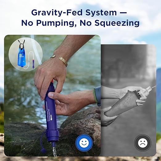 Membrane Solutions Gravity Water Filter Pro 6L NSF/ANSI 42&amp372&amp401 Certified 0.1 μm Versatile Water Purifier Camping with Adjustable Tree Strap Storage Bag Survival Gear for Emergency Prepa