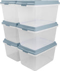 Hefty HI-RISE Stackable Storage Bins - Under Bed Storage Containers with Lids Shoe Organizer Plastic Storage Bins Clear Shoe Boxes with XL Lid-Locking Latches Durable Double Rim - 72qt (6 Pack)