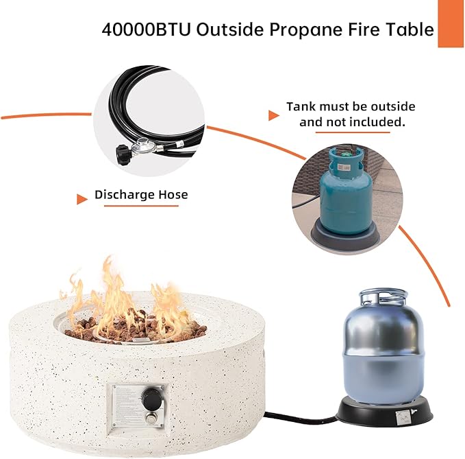 HOMPUS Outdoor Propane Fire Pit 40000 BTU 28-inch Round White Terrazzo Concrete Fire Table Gas Fire Pit w Lava Rocks and Rain Cover for Outdoor Deck or Backyard