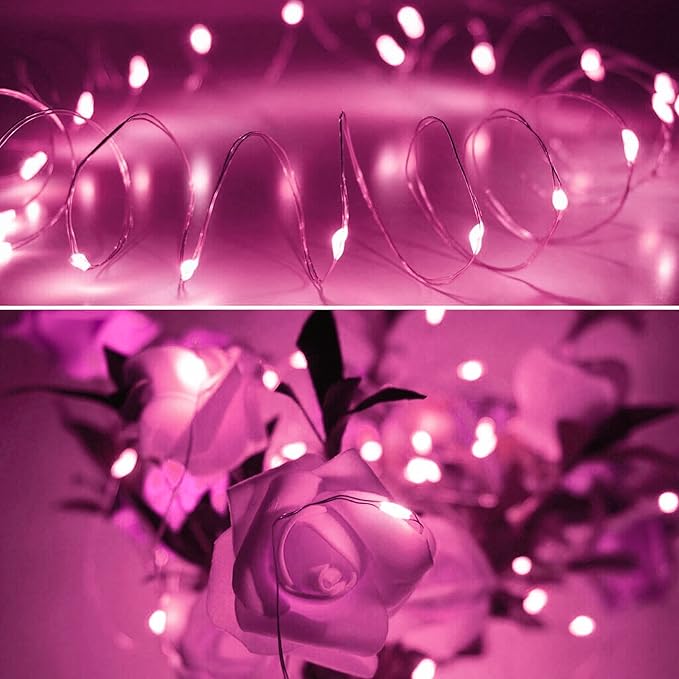 20 Packs Fairy String Lights 6.6FT 20 LEDs Battery Operated Silver Copper Wire Starry String Light for DIY Party Christmas Costume Wedding Easter Table Decorations (Pink)