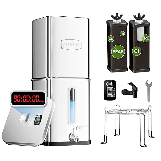 Purewell Square 2.25G PFAS-Free Gravity Water Filter System with Water Level Window &amp Smart Timer 4-Stage Filtration Reduce Lead Total PFAS (Forever Chemicals) Mercury and Chlorine SQP-2.25G