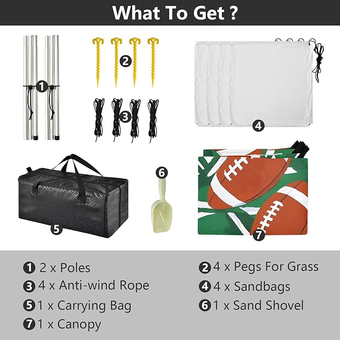 ALAZA Football Stripes Beach Tent Sun Shelter Portable Canopy Sunshade for Outdoor Camping Picnics Backyard Fun 10x9 ft