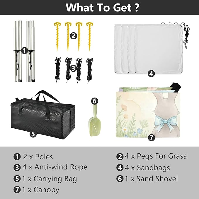 Beach Canopy with Windproof Ropes &amp Sandbags Beach Tent Sun Shade Sun Shelter for Camping Trips Fishing Backyard Fun or Picnics Easter Bunny