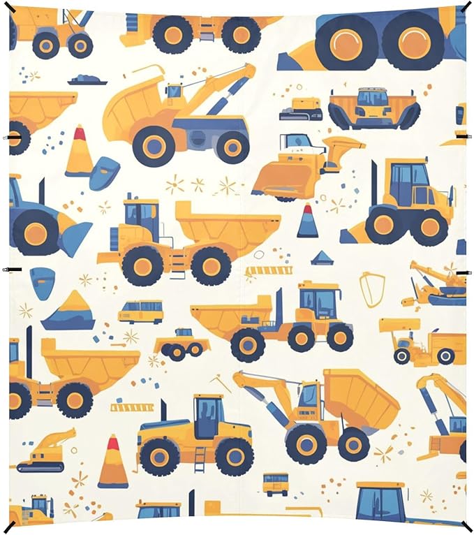 Construction Vehicles Dump Truck Grader Foldable Beach Cabana UPF50+ Waterproof Portable Sun Shelter Includes Sand Shovel Sandbags Stability Poles for Camping Picnics Backyard &amp Fishing
