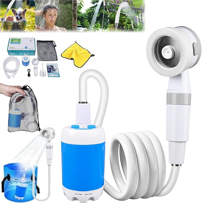 Portable Camping Shower with Adjustable Flow–for Easy &amp Convenient Outdoor CleaningUpgrade Rechargeable Electric Shower Pump with Intelligent Multiple Spray Modes for CampingHikingTraveling