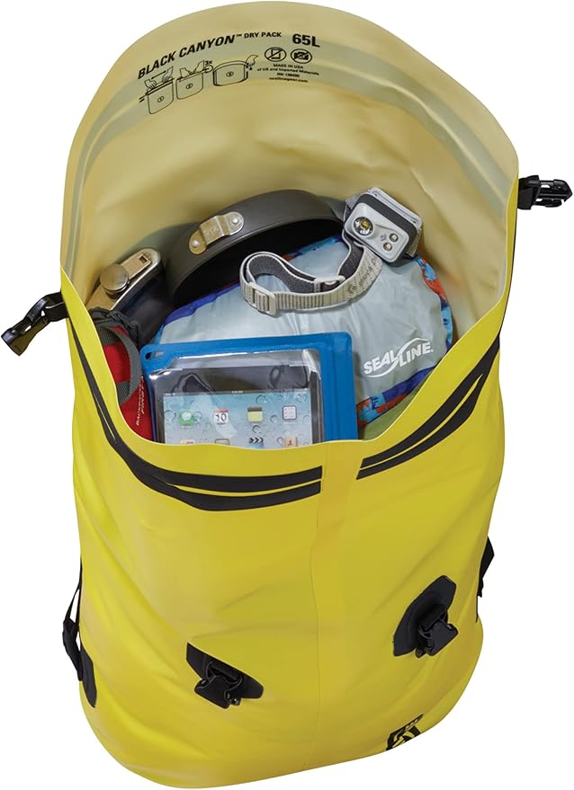 SealLine Black Canyon Waterproof Dry Pack with Waist Belt Support Yellow 65-Liter