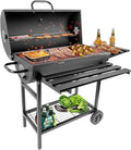 Charcoal BBQ Grill with Thermometer &amp Foldable Side Table 565 sq in Cooking Space Large Charcoal Grills Barrel Charcoal Grills for Backyards Picnic Cookouts