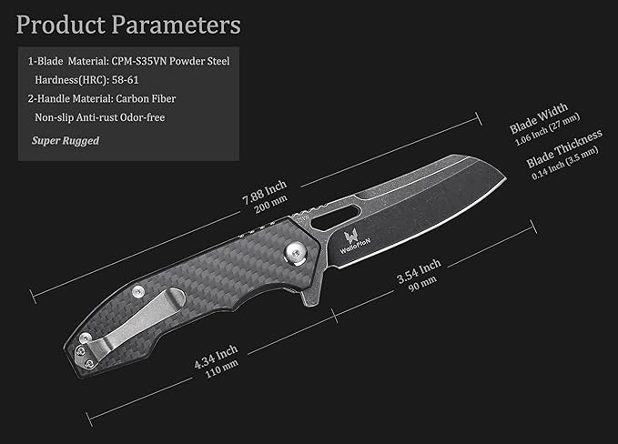 Folding Pocket Knife - 3.54'' CPM S35VN Black Steel Blade Carbon Fiber Ergonomic Handle - Camping Outdoor Self-Defense &amp Protection EDC Knife Men &amp Women Best Gifts