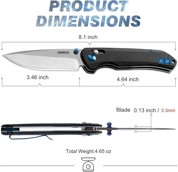 Dispatch Axis Lock Folding Pocket Knife with Clip 3.46 D2 Steel Drop Point Blade and G10 Handle Crossbar Lock Knives for Men Women Camping Hiking Survival Pocketknife