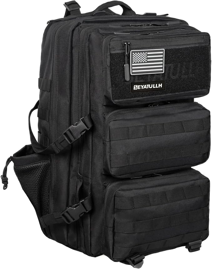 55L Military Tactical Backpack - Bug Out Bag with MOLLE System for Hiking(Black)