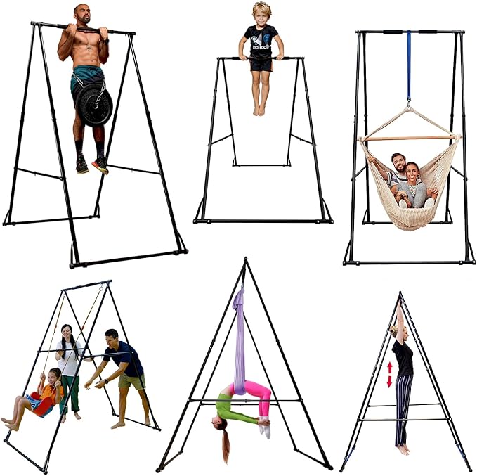 KHANH TRINH Foldable Pull Up Bar Stable Gymnastics Equipment Portable Aerial Yoga Stand Durable Frame For Hammock Chair Therapy Sensory Swing. Adjustable Back Stretcher For Lower Back Pain Relief