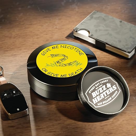 Buzz &amp Heaters Metal Can for Zyn | Aluminum Pouch Holder | Aluminum Case for Zyn Storage Container | Funny Gifts for Him | Meme Gifts | Give Me Nicotine