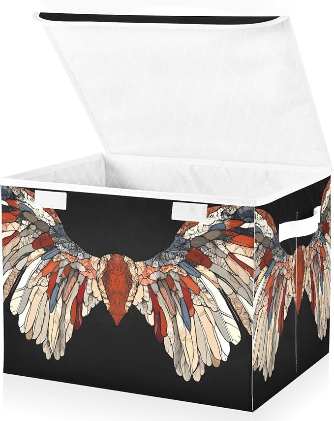 Storage Cube with Lid Wings Pattern Print 16.5×12.6×11.8 IN Collapsible Large Capacity Foldable Storage Basket Bin Organizer