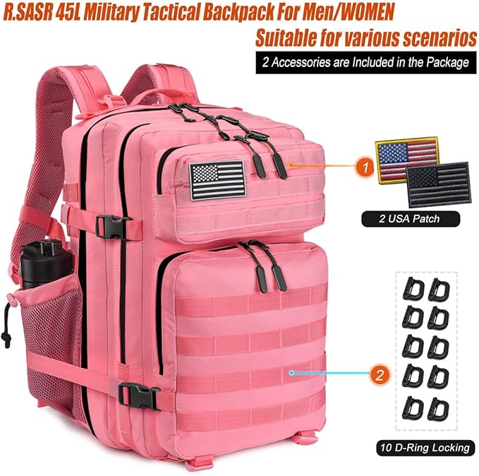 45L Tactical Backpack for Men Women Military Assault Pack with MOLLE Large 3 Day Bug Out Bag for Hiking Camping