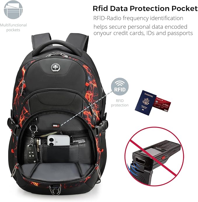 Swissdigital Laptop Backpack with USB Charging Port Travel Backpack Fits 15.6 inches Computer 31L Backpack for Men Flame Red | SD803-97