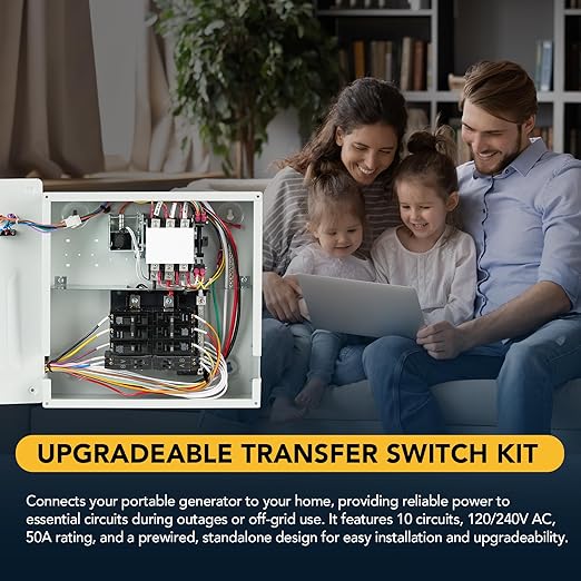 50 Amp Manual Transfer Switch Kit Indoor Pre-Wired 10-Circuit Selector - Replacement for Generac 9854 - Compatible with XG10000E XP10000E GP15000E GP17500E Portable Generators