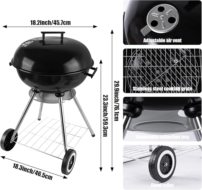 Kettle Charcoal Grills - 18 inch Kettle grills with lidsuitable for camping backyards and patios (18inch)