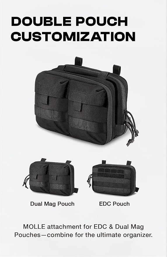 Black Tactical Molle EDC Pouch - Admin Pouch with Molle Attachments for Backpacks