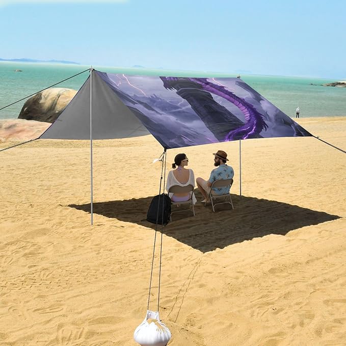 ALAZA Purple Dragon Lightning Beach Tent Sun Shelter Portable Canopy Sunshade for Outdoor Camping Picnics Backyard Fun 10x9 ft