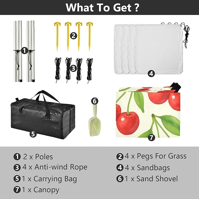 xigua Cherry Beach Tent Sun Shelter with Carrying Bag - Silver Coated Oxford Fabric Beach Canopy for Beach Camping Fishing - Includes Windproof Ropes Sandbags &amp Stakes