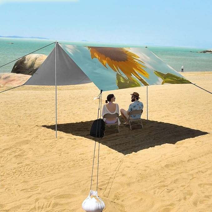 Sunflower in Sunglasses Beach Tent Sun Shelter Set UPF50+ UV Protection 10.5 x 9.19 FT Camping Shade Canopy with Sandbags Sand Anchors Carrying Bag and Others