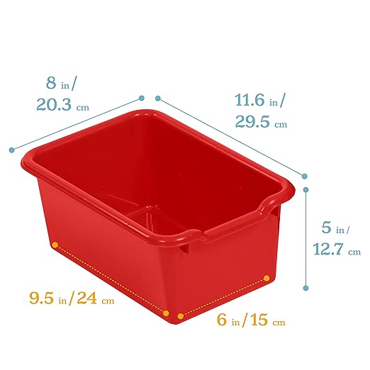 ECR4Kids Scoop Front Storage Bins Multipurpose Organization Red 10-Piece