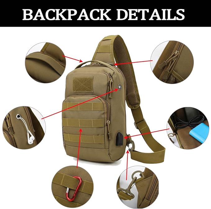 Valinov Tactical Shoulder BagMolle Shoulder BackpacksMilitary Sling Daypack Backpack with USB Charging port