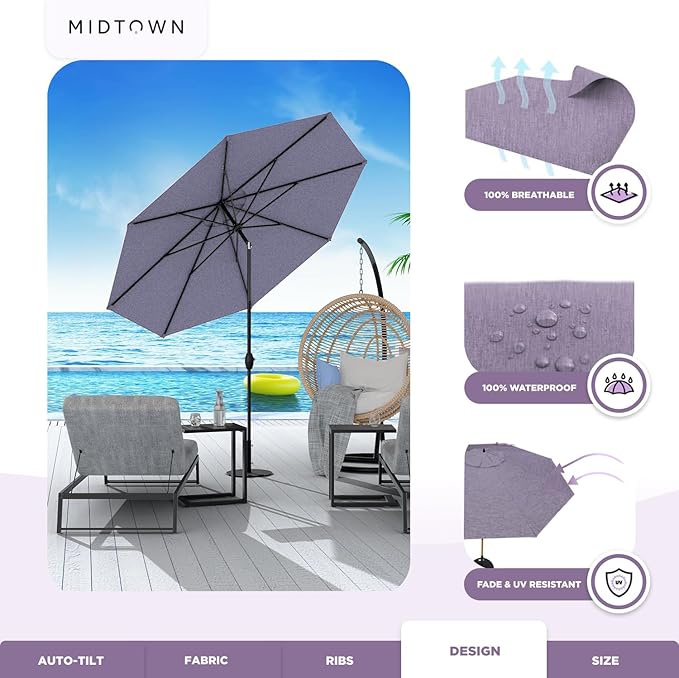 Midtown Umbrellas The Lean Patio Umbrella (Terylast Fabric - Textured Purple 10 Foot)