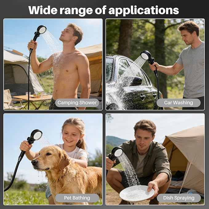 Portable Camping Shower with Heater 6000mAh Rechargeable Portable Shower with 2000W Immersion Heater LED Display Heated Camping Shower for Travel Hiking Car Pet