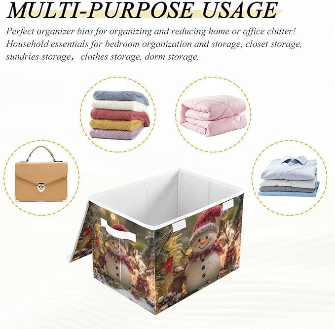 Christmas Snowman Deer Collapsible Storage Bins with Lids Decorative Fabric Storage Cubes Closet Organizer and Storage Basket Boxes Containers for Clothes Box Chest Folding Rectangle