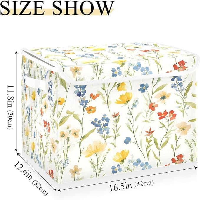 Wildflowers Fabric Storage Bins with Lids and HandleFoldable Storage Bins with LidsCloset Organizers for Clothes Storage Room Organization Office Storage Chest Organizer