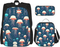 3pcs Backpack Sets Jellyfish Pattern Printed Backpacks Set With Lunch Bag Pencil Pouch