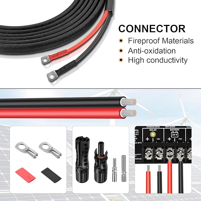 8 Gauge Battery Cable 8FT 8 AWG Battery Cable Connect Battery and Charge Controller for Solar Panel Automotive RV Motorcycle Marine (8AWG 8FT)